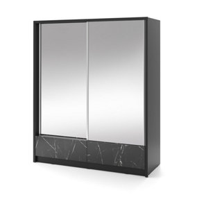 Aria II Mirrored Sliding Two Door Wardrobe 180cm in Black
