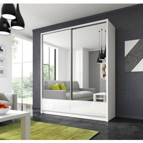 Aria II Mirrored Sliding Two Door Wardrobe 180cm in White Gloss