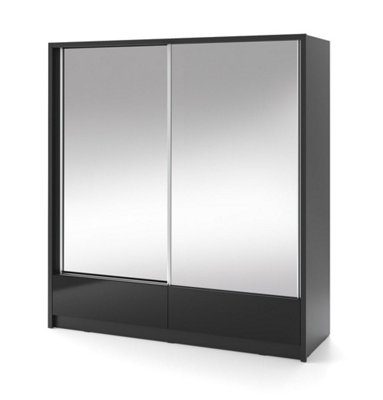 Aria II Mirrored Sliding Two Door Wardrobe 200cm in Black Gloss