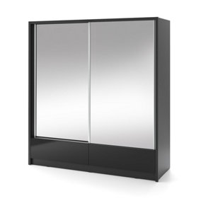 Aria II Mirrored Sliding Two Door Wardrobe 200cm in Black Gloss