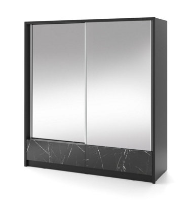 Aria II Mirrored Sliding Two Door Wardrobe 200cm in Black