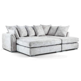 Ariana L Shape Right Hand Corner Chaise 3 Seater Fabric Sofa  With Footstool