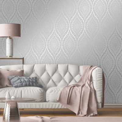 Ariana Wave Wallpaper In Grey And Silver