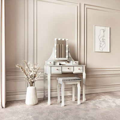 slim fit dress slacks Large Dressing Table Set With XL Landscape Vanity Mirror with 14 Lights and  Stool  VANITY LIVING