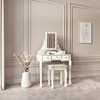 Arianna Deluxe White Dressing Table with Hollywood Mirror Lights