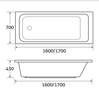 Arica White Super-Strong Acrylic Single Ended Straight Bath (L)1700mm (W)700mm