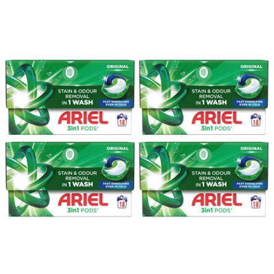 Ariel 3in1 Pods Washing Detergent Liquid Capsules 18 Washes x4 Boxes