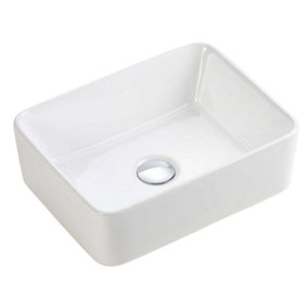 Ariel Gloss White Ceramic Rectangular Counter Top Basin (W)400x(D)300mm