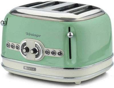 Ariete 0156/04 Vintage Retro 4 Slice Toaster, Defrost & Reheat, Green