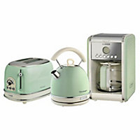 Ariete ARPK14 Vintage Retro Dome Kettle, Toaster & Filter Coffee Machine Set, Green