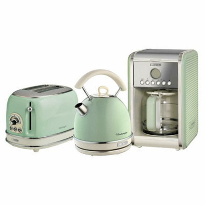 Ariete ARPK14 Vintage Retro Dome Kettle, Toaster & Filter Coffee Machine Set, Green
