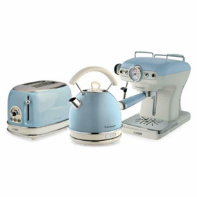 Ariete ARPK18 Vintage Retro Dome Kettle, Toaster & Espresso Coffee Machine Set, Blue