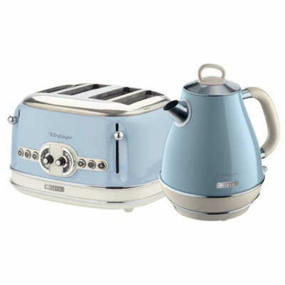 Ariete ARPK21 Vintage Retro Jug Kettle 4 Slice Toaster Set Blue