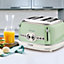 Ariete ARPK40 Vintage Retro Dome Kettle, 4 Slice Toaster Set, Green