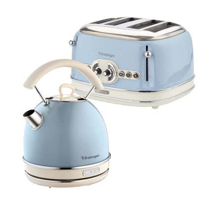 Ariete ARPK41 Vintage Retro Dome Kettle 4 Slice Toaster Set Blue