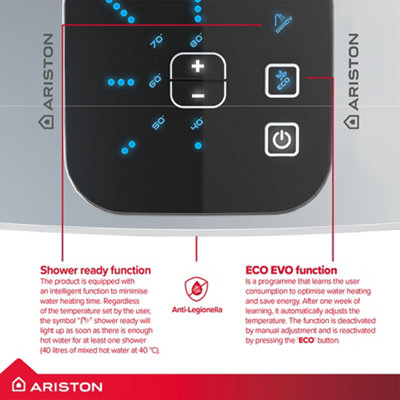 Ariston Velis Evo 80L 1.5kW Electric Storage Water Heater Unvented Cylinder with Unvented Kit White Wall Mounted 3626306