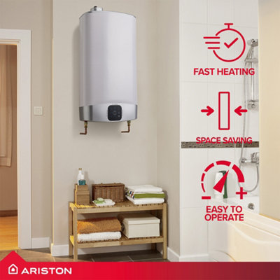 Ariston Velis Evo 80L 1.5kW Electric Storage Water Heater Unvented Cylinder with Unvented Kit White Wall Mounted 3626306