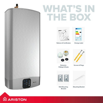 Ariston Velis Evo 80L 1.5kW Electric Storage Water Heater Unvented Cylinder with Unvented Kit White Wall Mounted 3626306