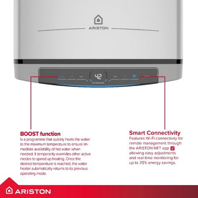 Ariston Velis Tech Wifi 45L Electric Storage Water Heater Brushed Steel Wall Mounted 4018072