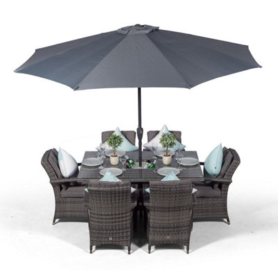 Arizona Rectangle 6 Seat Rattan Dining Set with Ice Bucket Drinks Cooler - Grey