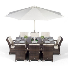Arizona Rectangle 8 Seat Rattan Dining Set with Ice Bucket Drinks Cooler - Brown