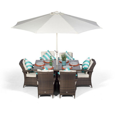 Arizona Rectangular 6 Seater Rattan Patio Dining Set - Brown