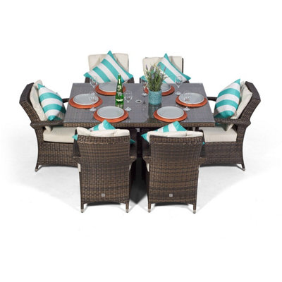 Arizona Rectangular 6 Seater Rattan Patio Dining Set - Brown