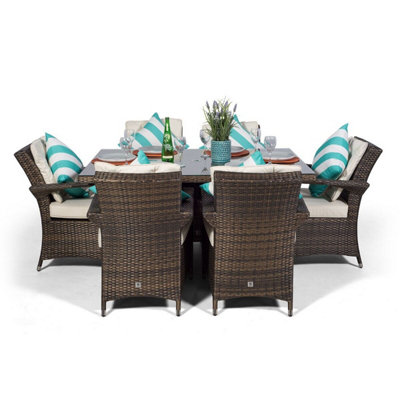 Arizona Rectangular 6 Seater Rattan Patio Dining Set - Brown