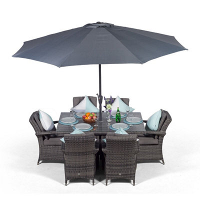 Arizona Rectangular 6 Seater Rattan Patio Dining Set - Grey