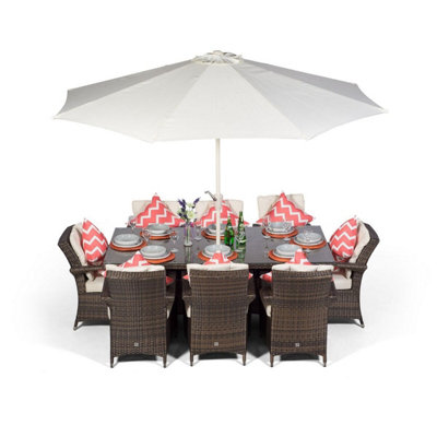 Arizona Rectangular 8 Seater Rattan Patio Dining Set - Brown