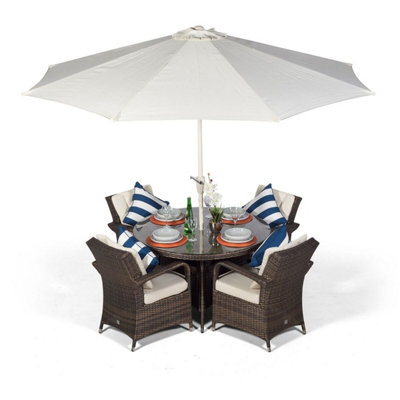 Arizona Round 4 Seater Rattan Patio Dining Set - Brown