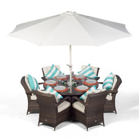 Arizona Round 6 Seater Patio Dining Set with Ice Bucket Drinks Cooler - Brown