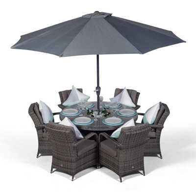 Arizona Round 6 Seater Patio Dining Set with Ice Bucket Drinks Cooler - Grey