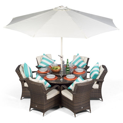 Arizona Round 6 Seater Rattan Patio Dining Set - Brown