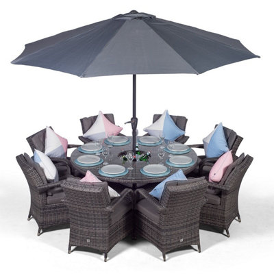 Arizona Round 8 Seater Rattan Dining Set with Ice Bucket Drinks Cooler - Grey