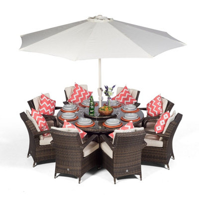 Arizona Round 8 Seater Rattan Patio Dining Set - Brown