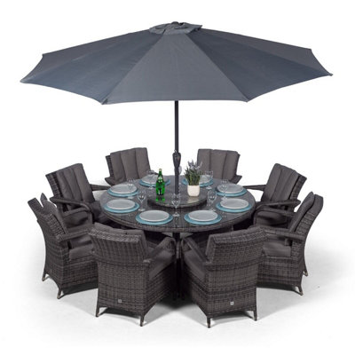 Arizona Round 8 Seater Rattan Patio Dining Set - Grey