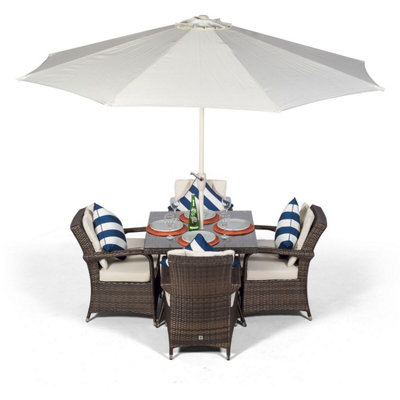 Arizona Square 4 Seater Rattan Patio Dining Set - Brown