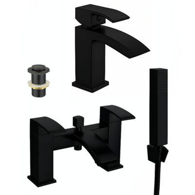 Arko Basin Mixer Tap and Bath Shower Set with Pop up Waste, Waterfall ...