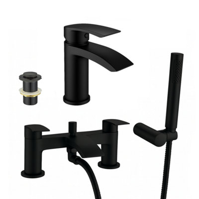Arko Basin Mixer Tap and Bath Shower Set with Pop up Waste, Waterfall ...
