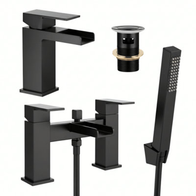 Arko Basin Mixer Tap and Bath Shower Set with Pop up Waste, Waterfall ...