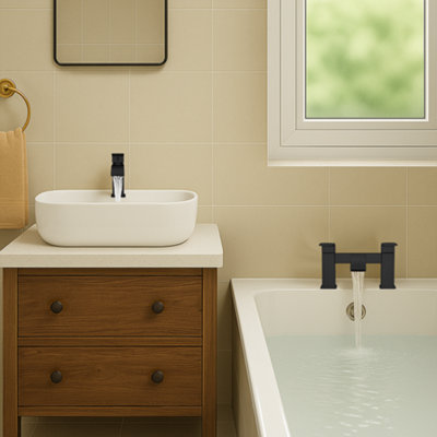 Arko Basin Mixer Tap and Bath Tap Set with Bath Waste, Waterfall ...