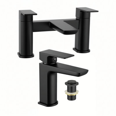 Arko Basin Mixer Tap and Bath Tap Set with Pop up Waste, Waterfall ...
