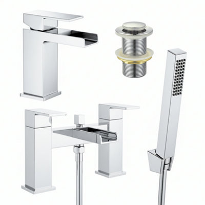 Arko Bath Shower and Basin Mixer Tap Set with Pop up Waste, Waterfall ...