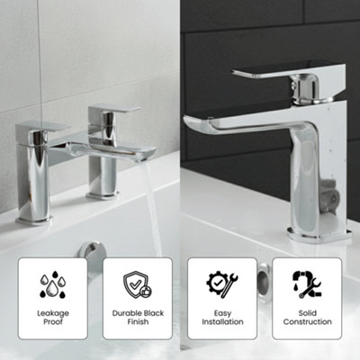 Arko Bath Tap and Basin Mixer Tap Set with Pop up Waste, Waterfall ...