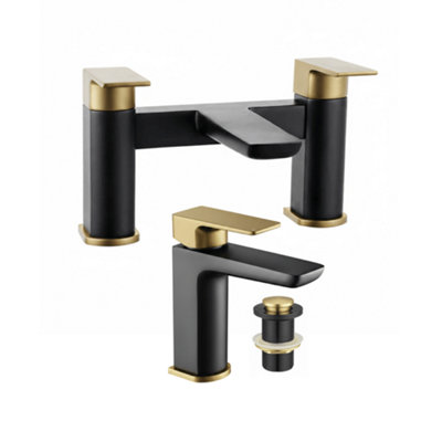 Arko Bath Tap and Basin Mixer Tap Set with Pop up Waste, Waterfall ...