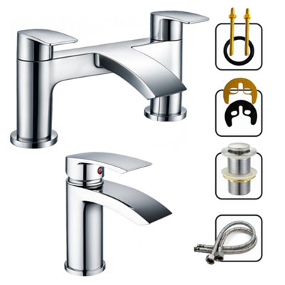 Arko Bath Tap and Basin Mixer Tap Set with Pop up Waste, Waterfall ...