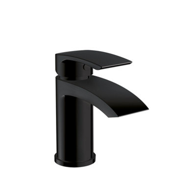 Arko Bathroom Black Basin Mixer Tap Waterfall Sink Faucet Round Cloakroom Mono Tap Small Brass Monobloc with G1 2  Hoses Single L