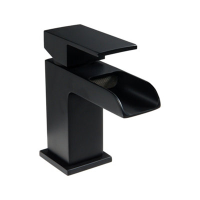 ARKO BATHROOM Black Square Basin Mixer Tap 54 x 138mm, with Pop Up Waste, Modern Waterfall Design for Bathroom Sink