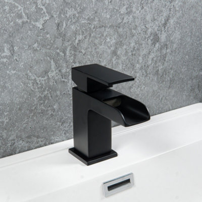 ARKO BATHROOM Black Square Basin Mixer Tap 54 x 138mm, with Pop Up Waste, Modern Waterfall Design for Bathroom Sink